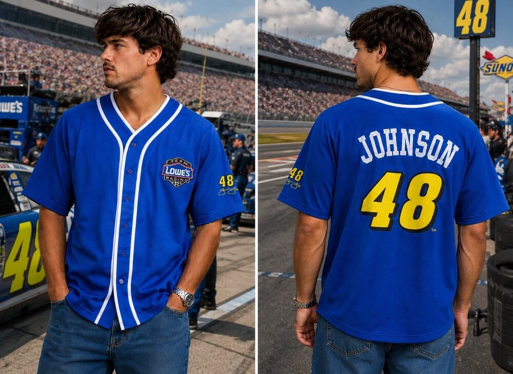 NASCAR Winners Circle Jimmie Johnson #48 Lowes Racing Blue Baseball Jersey XXL